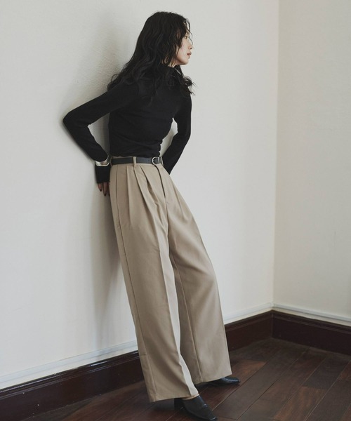 hellam（へラム）の「ワイドタックパンツ（入荷禁止）（スラックス・レディース・ブラウン/アイボリー/グレイッシュベージュ/チャコールグレー/ブラック・MEDIUM/LARGE/SMALL）」の5枚目の写真