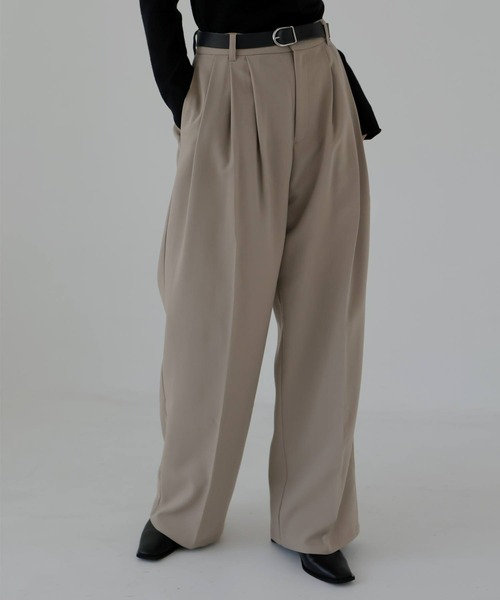 hellam（へラム）の「ワイドタックパンツ（入荷禁止）（スラックス・レディース・ブラウン/アイボリー/グレイッシュベージュ/チャコールグレー/ブラック・MEDIUM/LARGE/SMALL）」の14枚目の写真