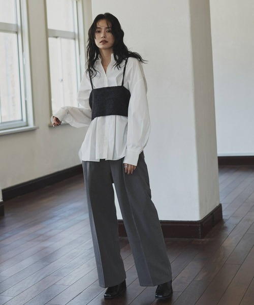 hellam（へラム）の「ワイドタックパンツ（入荷禁止）（スラックス・レディース・ブラウン/アイボリー/グレイッシュベージュ/チャコールグレー/ブラック・MEDIUM/LARGE/SMALL）」の8枚目の写真