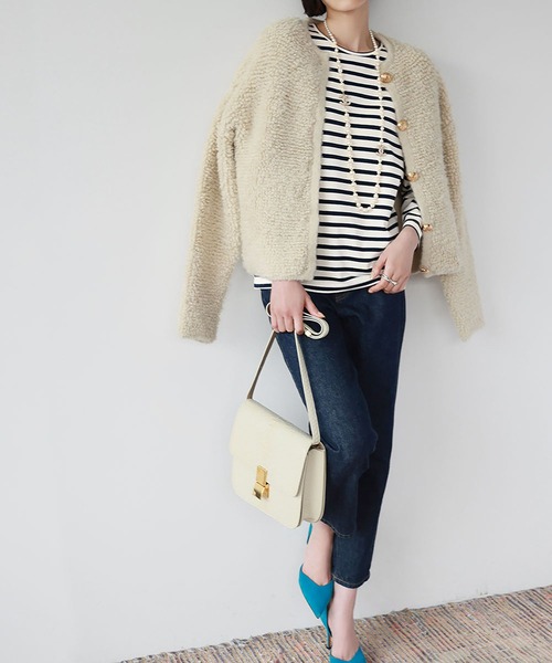 ループ編みニットブルゾン/カーディガン（カーディガン/ボレロ