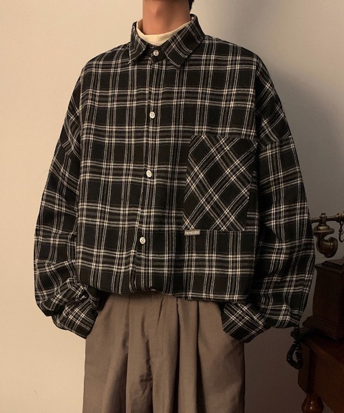 チェック レギュラーカラー シャツ オーバーサイズ レギュラーカラー長袖チェックシャツ（シャツ