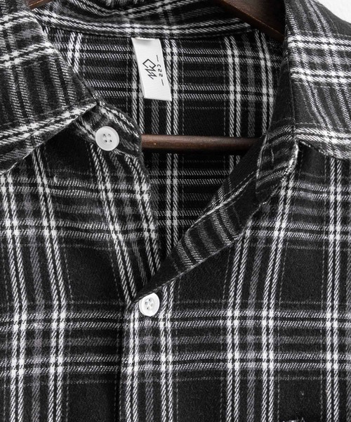 Ressaca（レサーカ）の「オーバーサイズ レギュラーカラー長袖チェックシャツ（シャツ/ブラウス・メンズ・ベージュ/ネイビー/ブラック・M/L/XL）」の9枚目の写真