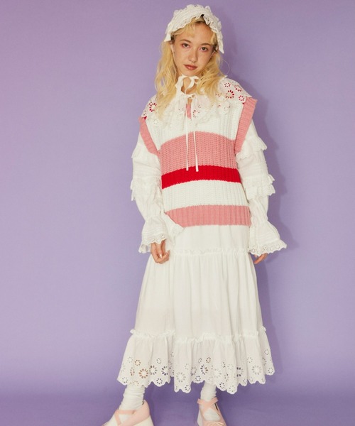 Candy Stripper(キャンディストリッパー)の「MULTI BORDER KNIT ベスト(ベスト・レディース・ピンク/ライトグリーン/ブルー・2)」の7枚目の写真