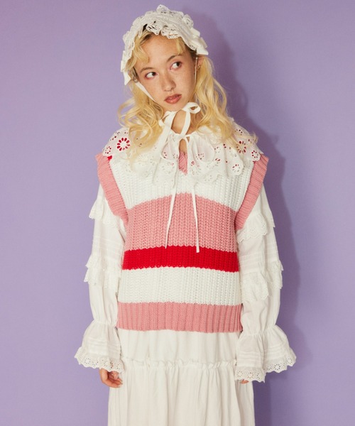 Candy Stripper(キャンディストリッパー)の「MULTI BORDER KNIT ベスト(ベスト・レディース・ピンク/ライトグリーン/ブルー・2)」の5枚目の写真
