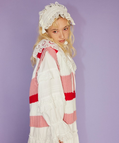 Candy Stripper(キャンディストリッパー)の「MULTI BORDER KNIT ベスト(ベスト・レディース・ピンク/ライトグリーン/ブルー・2)」の6枚目の写真