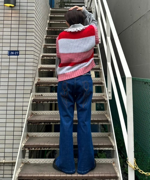 Candy Stripper(キャンディストリッパー)の「MULTI BORDER KNIT ベスト(ベスト・レディース・ピンク/ライトグリーン/ブルー・2)」の18枚目の写真