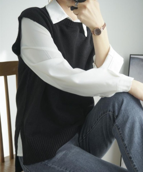 Ritzy(リッツィー)の「サイドスリット入り シンプルニットベスト(ベスト・レディース・ブラック/ダークグレー/ベージュ/グレー・FREE)」の13枚目の写真