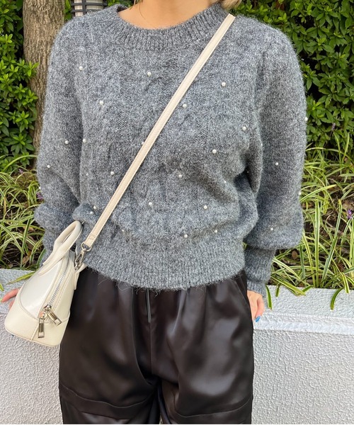 FREE'S MART(フリーズマート)の「◇パール付きケーブルショート丈ニット(ニット/セーター・レディース・ライトブルー/グレー/オフホワイト・FREE)」の18枚目の写真