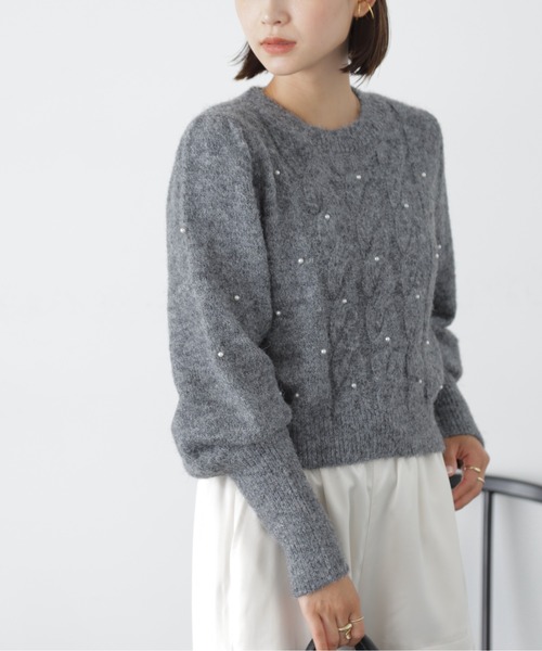 FREE'S MART(フリーズマート)の「◇パール付きケーブルショート丈ニット(ニット/セーター・レディース・ライトブルー/グレー/オフホワイト・FREE)」の20枚目の写真