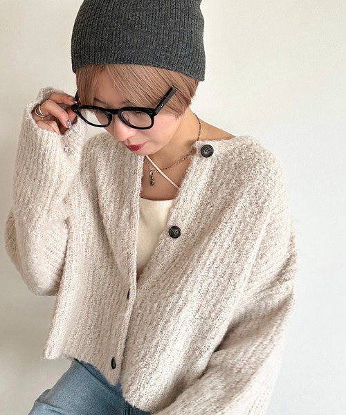 apres jour mignon(アプレジュールミニョン)の「ブークレークロップドカーディガン【ZOZOTOWN限定アイテム】(カーディガン/ボレロ・レディース・モカ/アイボリー/カーキ/グレー/ブルー・フリー/X-LARGE)」の2枚目の写真