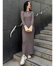 LAGUNAMOON | シャツカラーカフスニットワンピース(ワンピース)