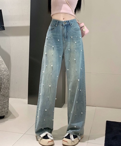 セール】【CANVAS+】パール付デニムパンツ（デニムパンツ