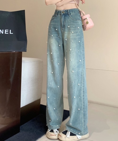 CANVAS+(キャンバスプラス)の「【CANVAS+】パール付デニムパンツ(デニムパンツ・レディース・サックスブルー・M/S/L)」の11枚目の写真