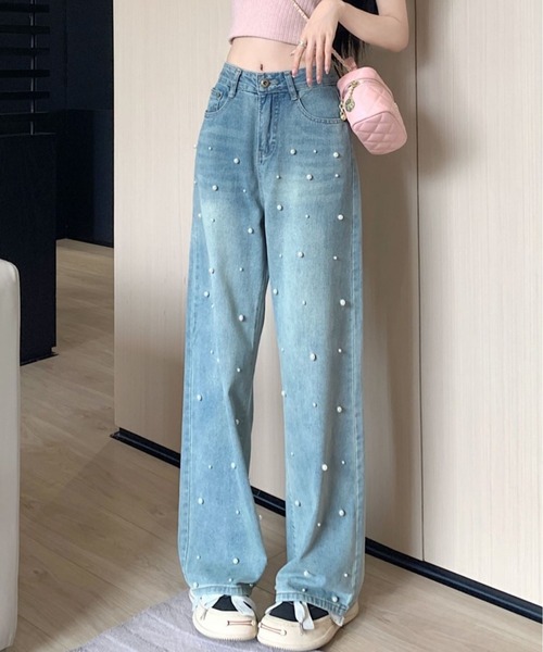 CANVAS+(キャンバスプラス)の「【CANVAS+】パール付デニムパンツ(デニムパンツ・レディース・サックスブルー・M/S/L)」の13枚目の写真