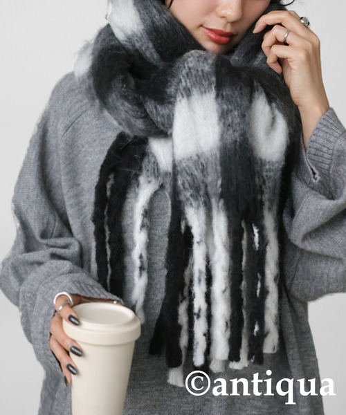 antiqua(アンティカ)の「チェック柄マフラー(マフラー・レディース・ブラック/ブラウン系その他・FREE)」の7枚目の写真