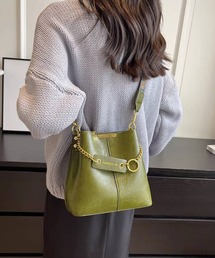 チェーンチャーム付 柄ベルト ショルダー BAG