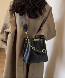チェーンチャーム付 柄ベルト ショルダー BAG