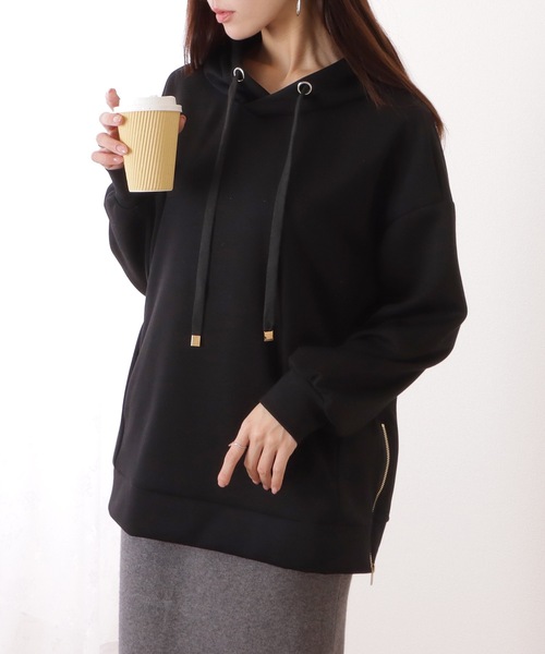 Lace Ladies(レースレディース)の「サイド ジップ ダンボール フーデット プルオーバー(パーカー・レディース・グレー/ブラック/アイボリー・FREE)」の4枚目の写真