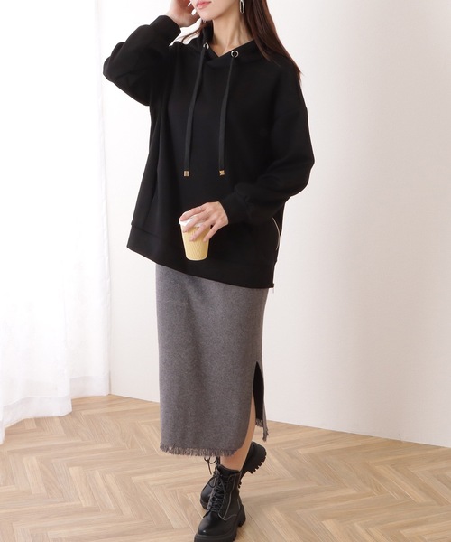 Lace Ladies(レースレディース)の「サイド ジップ ダンボール フーデット プルオーバー(パーカー・レディース・グレー/ブラック/アイボリー・FREE)」の5枚目の写真