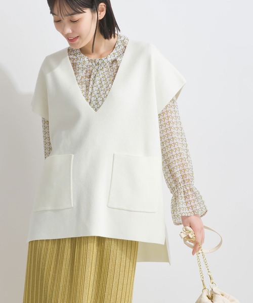 PICCIN（ピッチン）の「ポケット付きニットベスト（ニット/セーター・レディース・ブラック/グレイッシュベージュ/オフホワイト・M）」の4枚目の写真