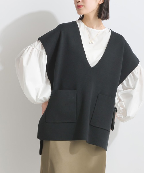 PICCIN（ピッチン）の「ポケット付きニットベスト（ニット/セーター・レディース・ブラック/グレイッシュベージュ/オフホワイト・M）」の13枚目の写真