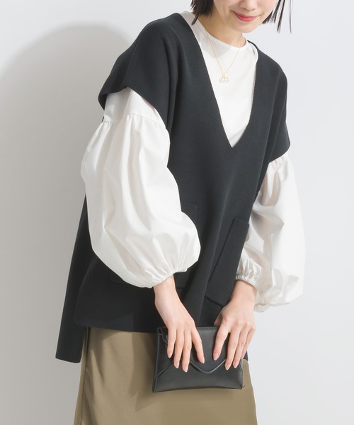 PICCIN（ピッチン）の「ポケット付きニットベスト（ニット/セーター・レディース・ブラック/グレイッシュベージュ/オフホワイト・M）」の14枚目の写真