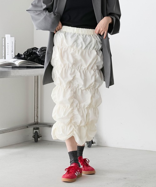 forksy.（フォルクシー）の「【forksy.】クシュクシュシャーリングスカート（スカート・レディース・チャコール/オフホワイト/ピンク・FREE）」の5枚目の写真