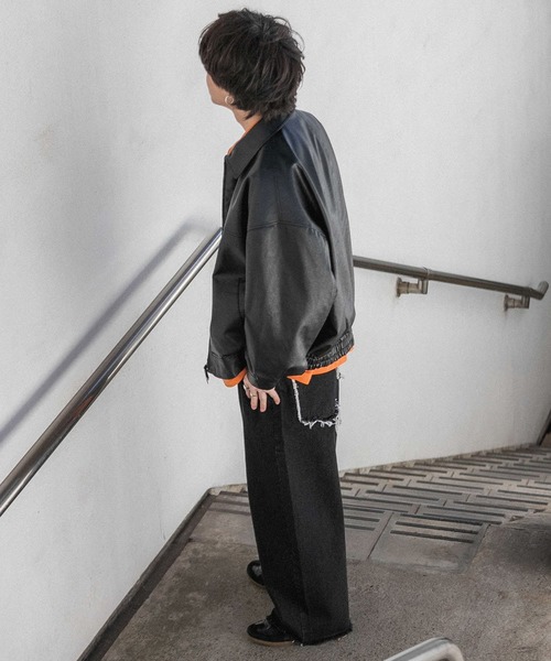 insilence フェイクレザージャケット カーキ　グレー　レザージャケット フェイクレザービッグジャケット(セットアップ対応)｜INGNI(イング