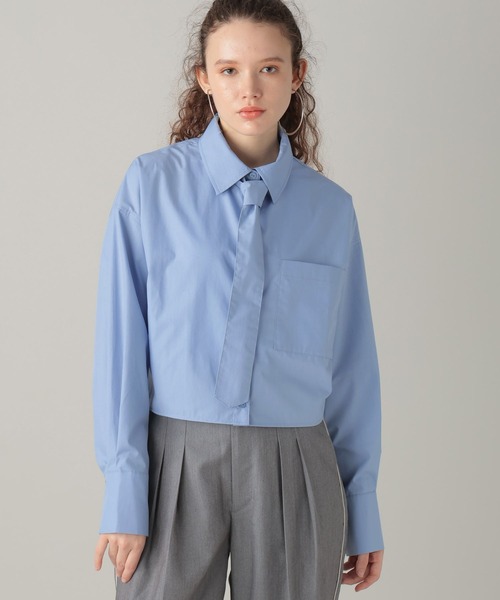FOREVER 21（フォーエバー トゥエンティーワン）の「【2024SS】ネクタイ付きクロップドシャツ（シャツ/ブラウス・レディース・オフホワイト/ブラック/ライトブルー・FREE）」の9枚目の写真