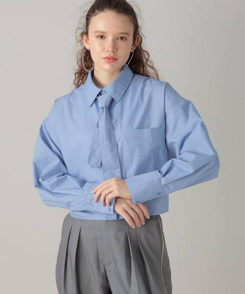 FOREVER 21（フォーエバー トゥエンティーワン）の「【2024SS】ネクタイ付きクロップドシャツ（シャツ/ブラウス・レディース・オフホワイト/ブラック/ライトブルー・FREE）」の10枚目の写真