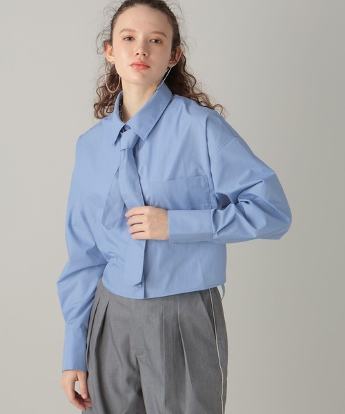 FOREVER 21（フォーエバー トゥエンティーワン）の「【2024SS】ネクタイ付きクロップドシャツ（シャツ/ブラウス・レディース・オフホワイト/ブラック/ライトブルー・FREE）」の11枚目の写真