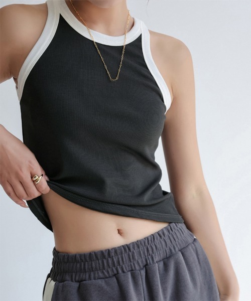 Miniministore（ミニミニストア）の「タンクトップ ロング丈 配色 ストリート（タンクトップ・レディース・ブラウン/ライトカーキ/グレー/ライトブラウン/ダークグリーン/ベージュ/チャコールグレー/ブラック/ホワイト・M/L）」の19枚目の写真