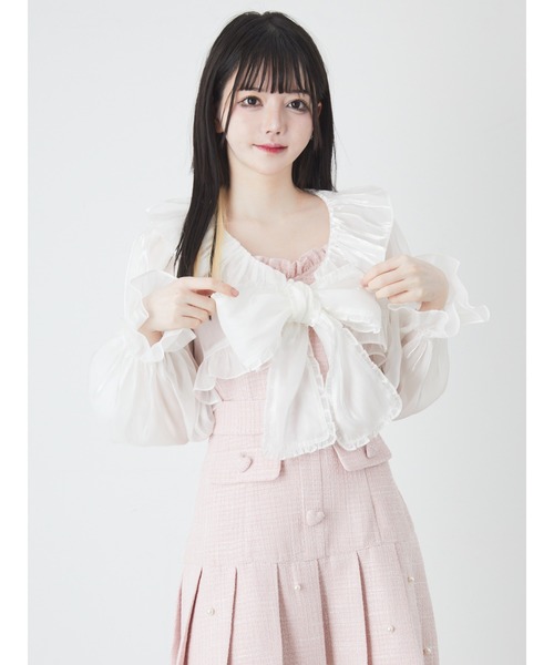 Ank Rouge（アンクルージュ）の「シアークロップドブラウス（シャツ/ブラウス・レディース・ホワイト/ブラック/ブルー・M）」の4枚目の写真