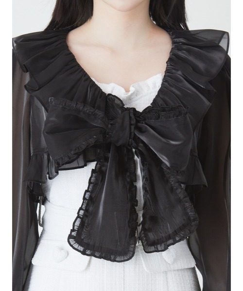 Ank Rouge（アンクルージュ）の「シアークロップドブラウス（シャツ/ブラウス・レディース・ホワイト/ブラック/ブルー・M）」の5枚目の写真