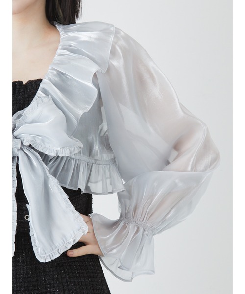 Ank Rouge（アンクルージュ）の「シアークロップドブラウス（シャツ/ブラウス・レディース・ホワイト/ブラック/ブルー・M）」の9枚目の写真