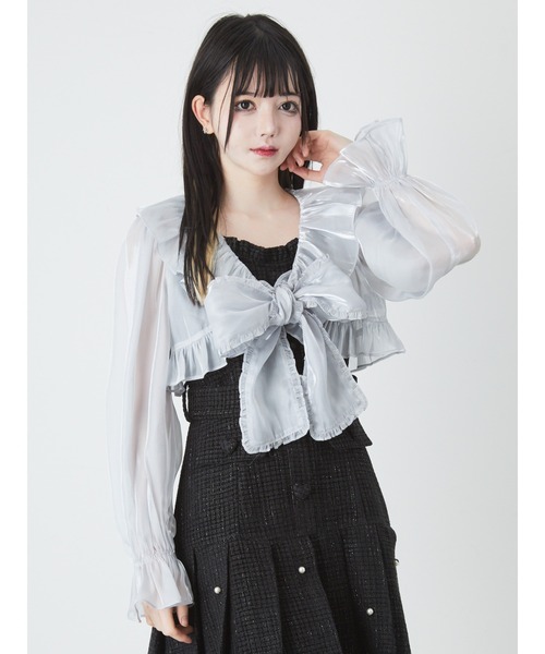 Ank Rouge（アンクルージュ）の「シアークロップドブラウス（シャツ/ブラウス・レディース・ホワイト/ブラック/ブルー・M）」の14枚目の写真