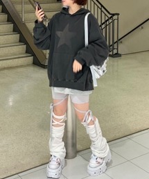 XU | ストリートファッション XU エックスユー fade star hoodie フーディー パーカー ロゴパーカー オーバーサイズ 長袖トップス 韓国ストリート 韓国ファッション(パーカー)