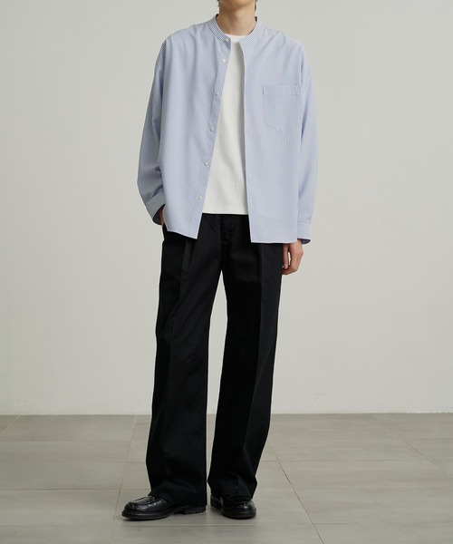 PUBLIC TOKYO（パブリックトウキョウ）の「コンフォートリラックスバンドカラーシャツ（シャツ/ブラウス・メンズ・ホワイト/ライトブラウン/ストライプ/ブルー/ダークブラウン/ベージュ×ブラック/ホワイト×ブルー/ホワイト×ブラウン・2/1/0/3/000）」の10枚目の写真