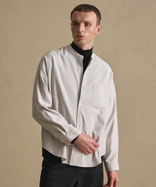 PUBLIC TOKYO（パブリックトウキョウ）の「コンフォートリラックスバンドカラーシャツ（シャツ/ブラウス・メンズ・ホワイト/ライトブラウン/ストライプ/ブルー/ダークブラウン/ベージュ×ブラック/ホワイト×ブルー/ホワイト×ブラウン・2/1/0/3/000）」の17枚目の写真