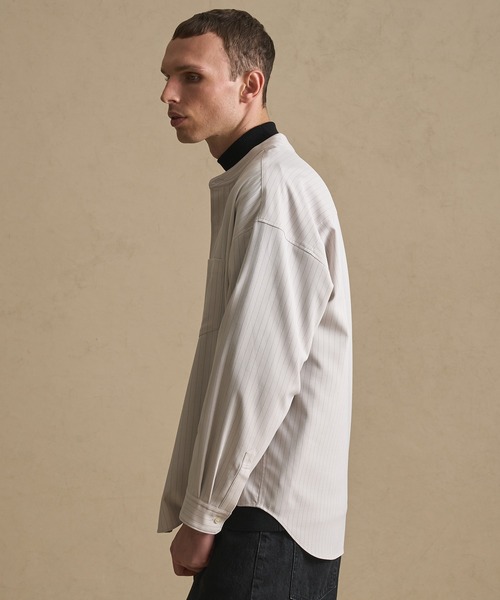 PUBLIC TOKYO（パブリックトウキョウ）の「コンフォートリラックスバンドカラーシャツ（シャツ/ブラウス・メンズ・ホワイト/ライトブラウン/ストライプ/ブルー/ダークブラウン/ベージュ×ブラック/ホワイト×ブルー/ホワイト×ブラウン・2/1/0/3/000）」の18枚目の写真