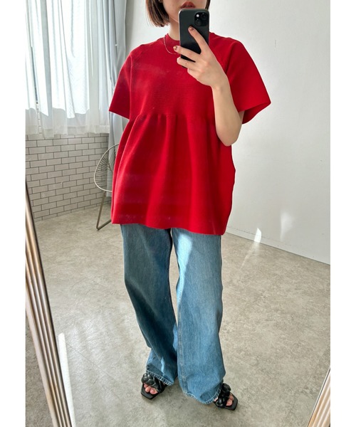 palm RICHE（ポームリシュ）の「ペプラムニットTOPS（Tシャツ/カットソー・レディース・ブラック/レッド/オフホワイト・M）」の3枚目の写真