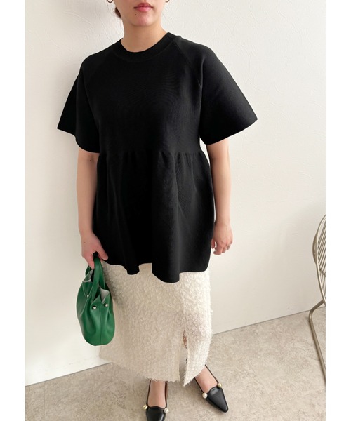 palm RICHE（ポームリシュ）の「ペプラムニットTOPS（Tシャツ/カットソー・レディース・ブラック/レッド/オフホワイト・M）」の14枚目の写真