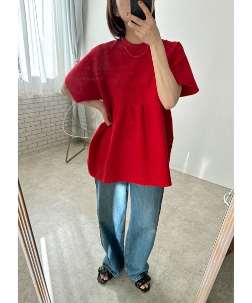 palm RICHE（ポームリシュ）の「ペプラムニットTOPS（Tシャツ/カットソー・レディース・ブラック/レッド/オフホワイト・M）」の15枚目の写真