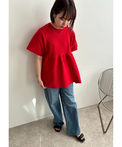 palm RICHE（ポームリシュ）の「ペプラムニットTOPS（Tシャツ/カットソー・レディース・ブラック/レッド/オフホワイト・M）」の4枚目の写真
