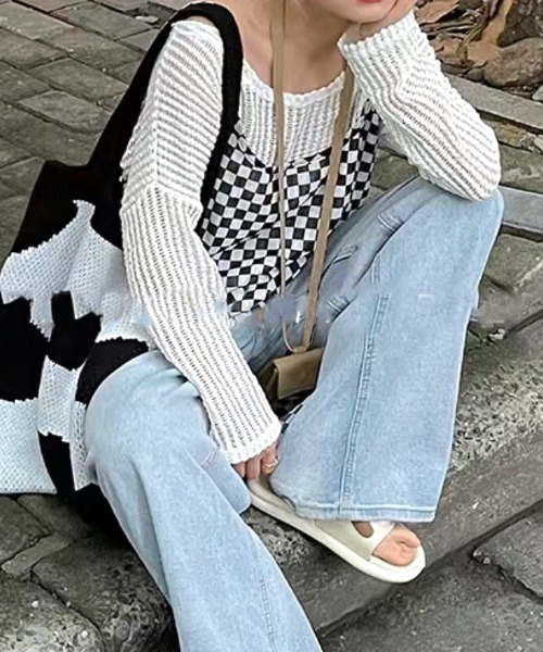 SHEENA(シーナ)の「チェッカーフラッグシアーキャミワンピース(ワンピース・レディース・ホワイト×ブラック・M)」の19枚目の写真