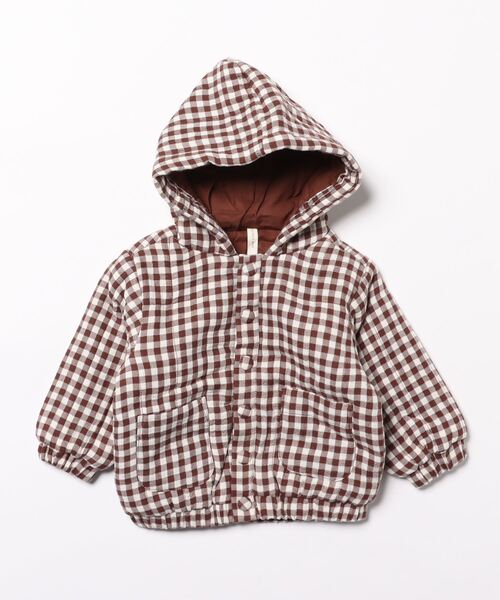 【セール】★Quincy Mae★HOODED WOVEN JACKET || PLUM GINGHAM（その他ベビー用品）｜Quincy Mae（クインシーメイ）