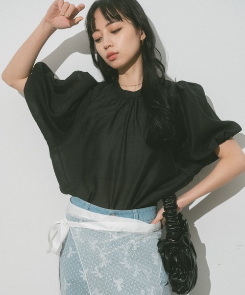 VANNIE U（ヴァニーユー）の「シアーふくりブラウス（シャツ/ブラウス・レディース・ピンク/アイボリー/ブラック・FREE）」の13枚目の写真