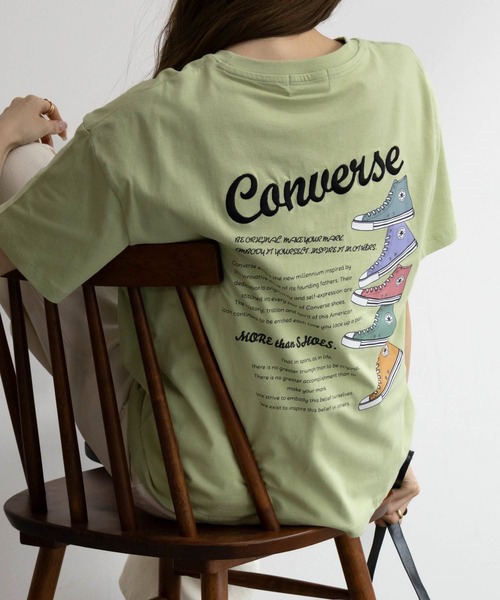 CONVERSE(コンバース)の「CONVERSE バックロゴ刺繍シューズプリントTシャツ 綿100%(Tシャツ/カットソー・レディース・ライム/ネイビー/オートミール・M/L)」の2枚目の写真