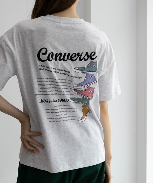 CONVERSE(コンバース)の「CONVERSE バックロゴ刺繍シューズプリントTシャツ 綿100%(Tシャツ/カットソー・レディース・ライム/ネイビー/オートミール・M/L)」の5枚目の写真