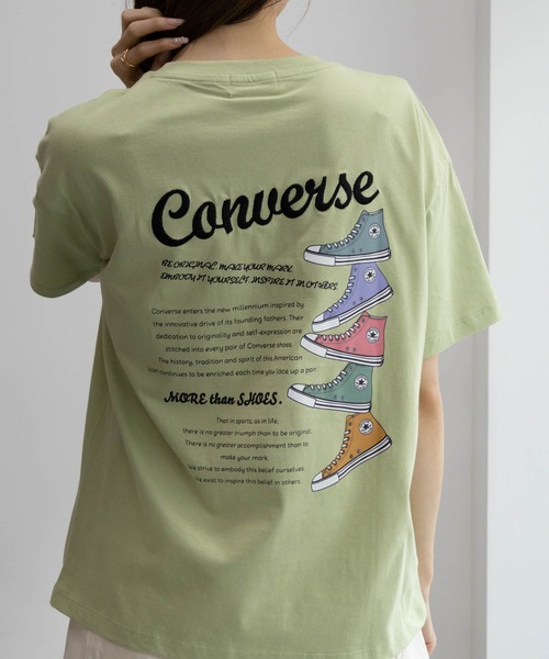 CONVERSE(コンバース)の「CONVERSE バックロゴ刺繍シューズプリントTシャツ 綿100%(Tシャツ/カットソー・レディース・ライム/ネイビー/オートミール・M/L)」の8枚目の写真
